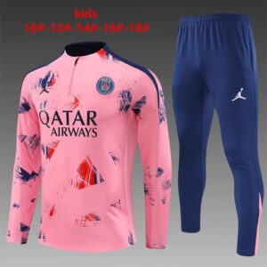 PSG Jordan 2024-25 Pink (Camo Edition) Half Zip Long Sleeve Kids Training Kit