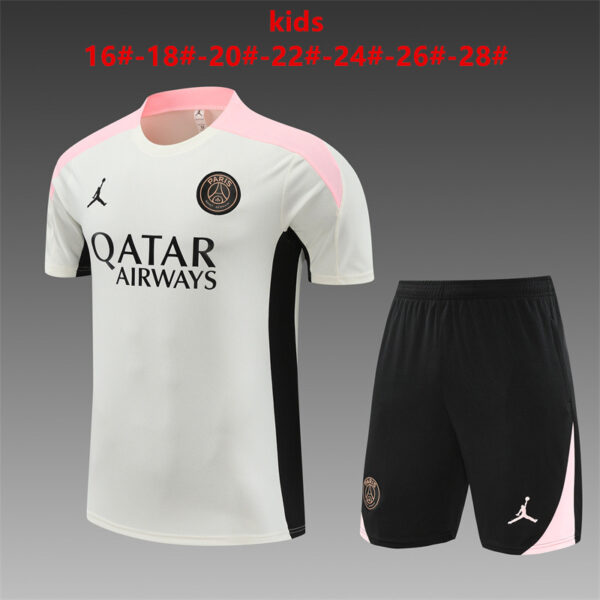 PSG Jordan 2024-25 White Short Sleeve Kids Training Kit