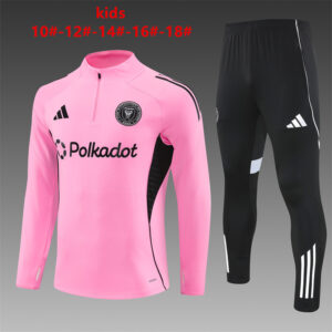 Inter Miami 2025-26 Pink Half Zip Long Sleeve Kids Training Kit