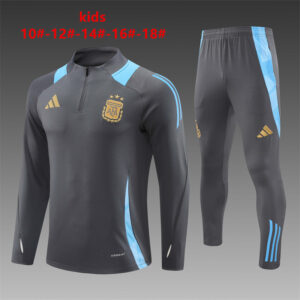 Argentina 2024-25 Dark Grey Half Zip Long Sleeve Kids Training Kit