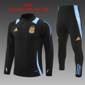 Argentina 2024-25 Black Half Zip Long Sleeve Kids Training Kit