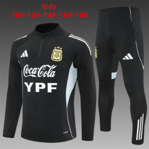 Argentina 2025-26 Black Half Zip Long Sleeve Kids Training Kit