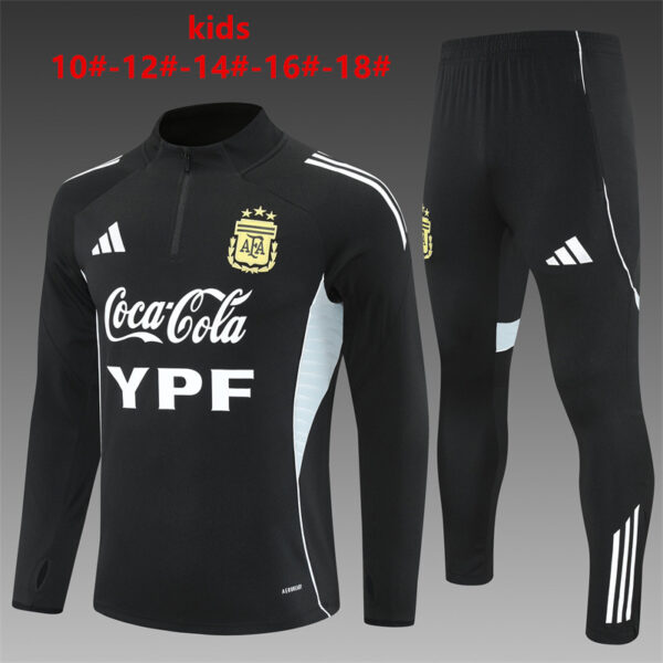 Argentina 2025-26 Black Half Zip Long Sleeve Kids Training Kit