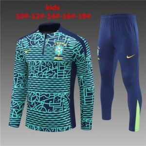 Brazil 2024-25 Turquoise Blue (Camo Edition) Half Zip Long Sleeve Kids Training Kit