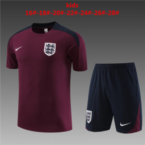England 2024-25 Maroon Short Sleeve Kids Training Kit