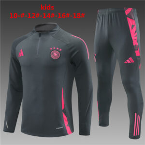 Germany 2024-25 Dark Grey Half Zip Long Sleeve Kids Training Kit