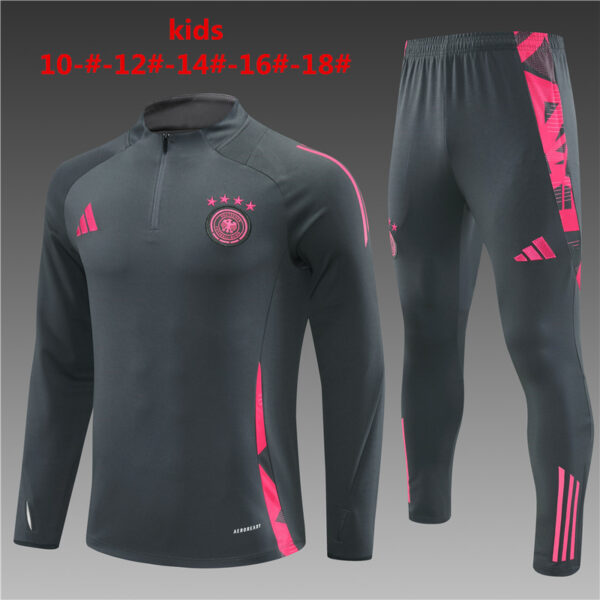 Germany 2024-25 Dark Grey Half Zip Long Sleeve Kids Training Kit