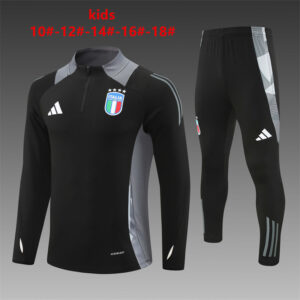 Italy 2024-25 Black Half Zip Long Sleeve Kids Training Kit