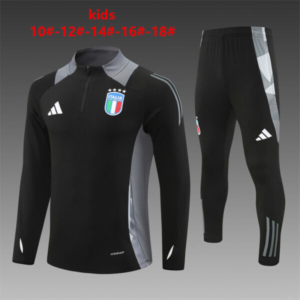Italy 2024-25 Black Half Zip Long Sleeve Kids Training Kit