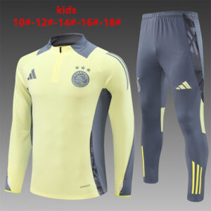 Ajax 2024-25 Light Yellow Half Zip Long Sleeve Kids Training Kit