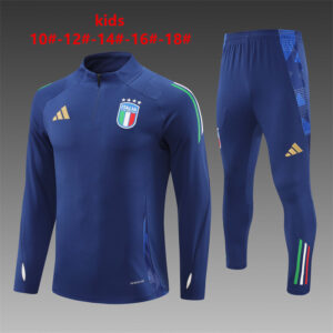 Italy 2024-25 Royal Blue Half Zip Long Sleeve Kids Training Kit