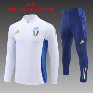 Italy 2024-25 White Half Zip Long Sleeve Kids Training Kit