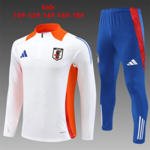 Japan 2024-25 White Half Zip Long Sleeve Kids Training Kit