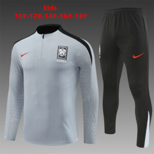 Korea 2024-25 Light Grey Half Zip Long Sleeve Kids Training Kit