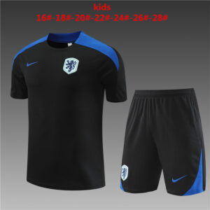 Netherlands 2024-25 Black Short Sleeve Kids Training Kit