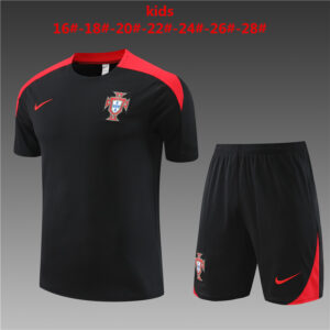 Portugal 2024-25 Black Short Sleeve Kids Training Kit