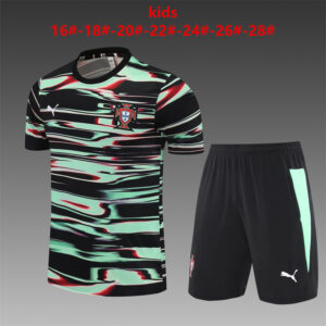 Portugal 2025-26 Green Black (Camo Edition) Short Sleeve Kids Training Kit