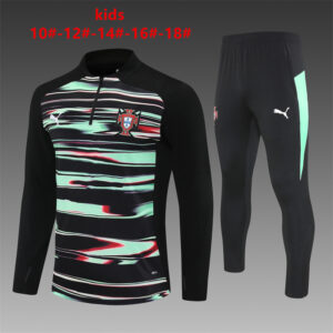 Portugal 2025-26 Green Black (Camo Edition) Half Zip Long Sleeve Kids Training Kit