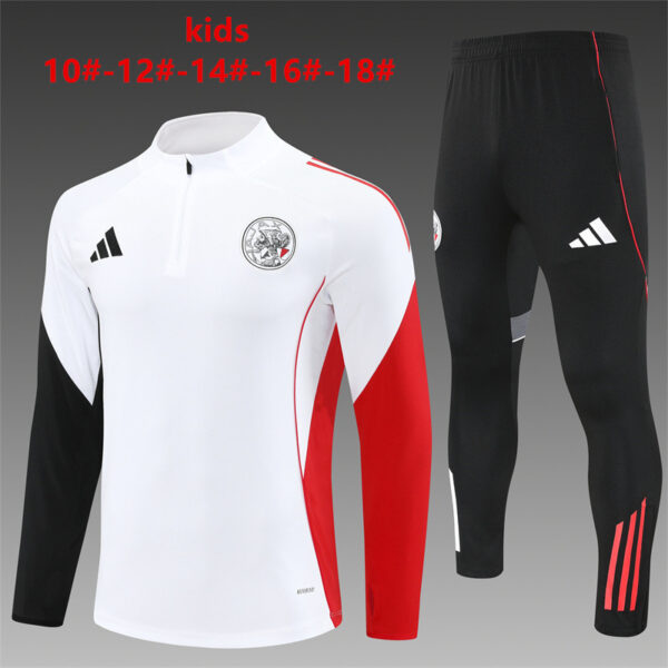 Ajax 2025-26 White Half Zip Long Sleeve Kids Training Kit
