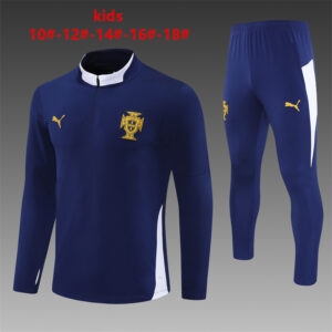 Portugal 2025-26 Royal Blue Half Zip Long Sleeve Kids Training Kit