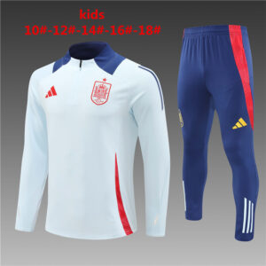 Spain 2024-25 Light Blue Half Zip Long Sleeve Kids Training Kit