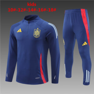Spain 2024-25 Royal Blue Half Zip Long Sleeve Kids Training Kit