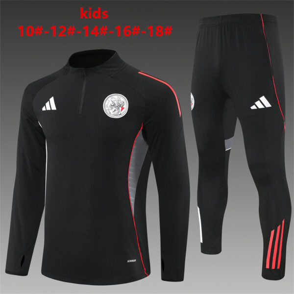 Ajax 2025-26 Black Half Zip Long Sleeve Kids Training Kit