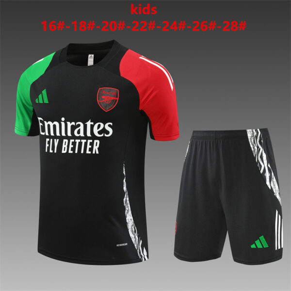 Arsenal 2024-25 Black Short Sleeve Kids Training Kit