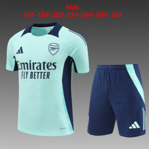 Arsenal 2024-25 Turquoise Blue Short Sleeve Kids Training Kit