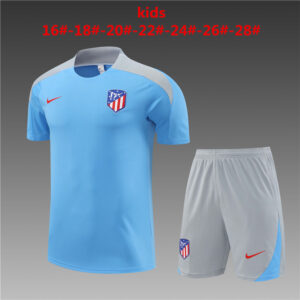 Atletico Madrid 2024-25 Light Blue Short Sleeve Kids Training Kit