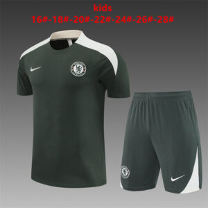 Chelsea 2025-26 Army Green Short Sleeve Kids Training Kit