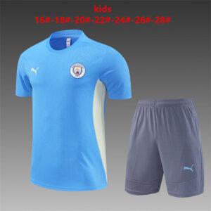 Manchester City 2024-25 Light Blue Short Sleeve Kids Training Kit