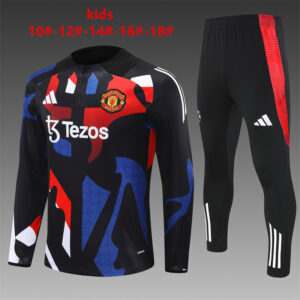 Manchester United 2024-25 Black (Camo Edition) Half Zip Long Sleeve Kids Training Kit