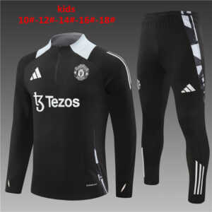 Manchester United 2024-25 Black Half Zip Long Sleeve Kids Training Kit