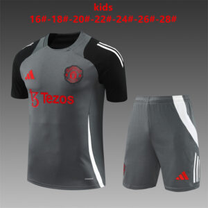 Manchester United 2024-25 Dark Grey Short Sleeve Kids Training Kit