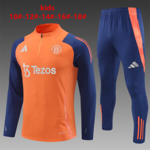 Manchester United 2024-25 Orange Half Zip Long Sleeve Kids Training Kit