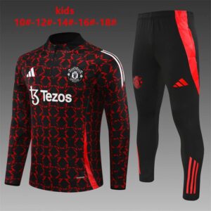 Manchester United 2024-25 Red Black (Camo Edition) Half Zip Long Sleeve Kids Training Kit