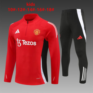 Manchester United 2024-25 Red Half Zip Long Sleeve Kids Training Kit
