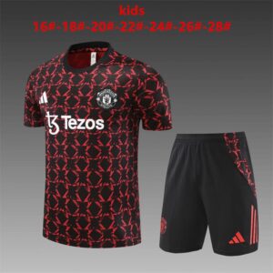 Manchester United 2024-25 Red Black (Camo Edition) Short Sleeve Kids Training Kit