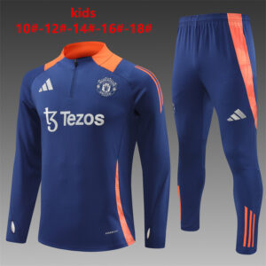 Manchester United 2024-25 Royal Blue Half Zip Long Sleeve Kids Training Kit
