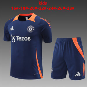 Manchester United 2024-25 Royal Blue Short Sleeve Kids Training Kit
