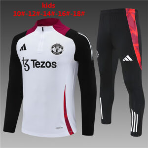 Manchester United 2024-25 White Half Zip Long Sleeve Kids Training Kit