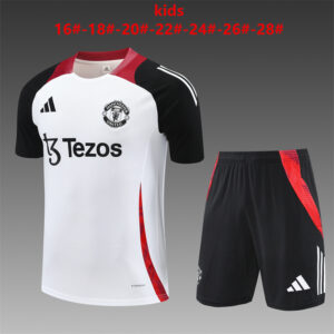 Manchester United 2024-25 White Short Sleeve Kids Training Kit