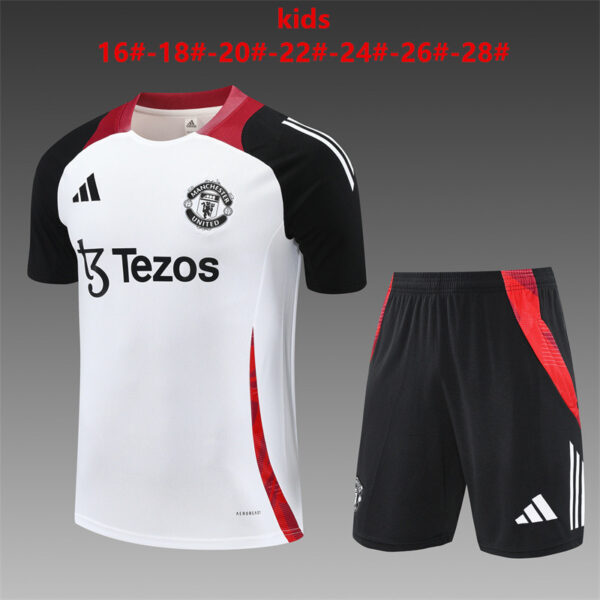 Manchester United 2024-25 White Short Sleeve Kids Training Kit