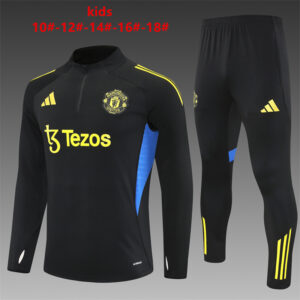 Manchester United 2025-26 Black Half Zip Long Sleeve Kids Training Kit