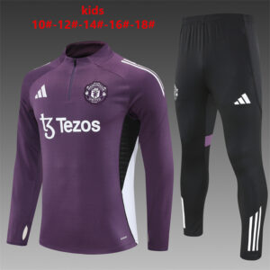 Manchester United 2025-26 Purple Half Zip Long Sleeve Kids Training Kit