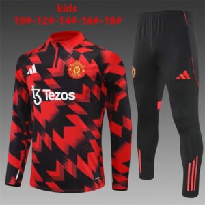 Manchester United 2025-26 Red Black (Camo Edition) Half Zip Long Sleeve Kids Training Kit
