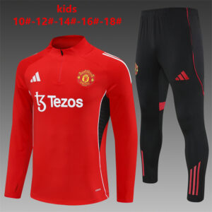 Manchester United 2025-26 Red Half Zip Long Sleeve Kids Training Kit
