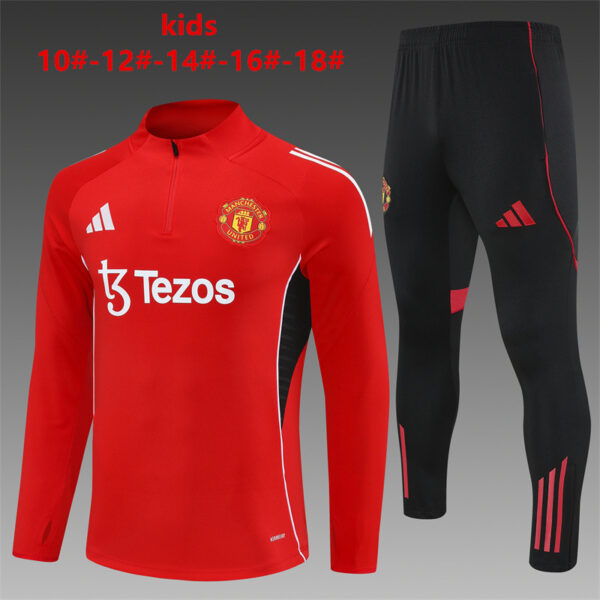 Manchester United 2025-26 Red Half Zip Long Sleeve Kids Training Kit