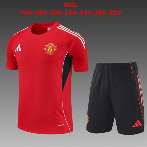 Manchester United 2025-26 Red Short Sleeve Kids Training Kit